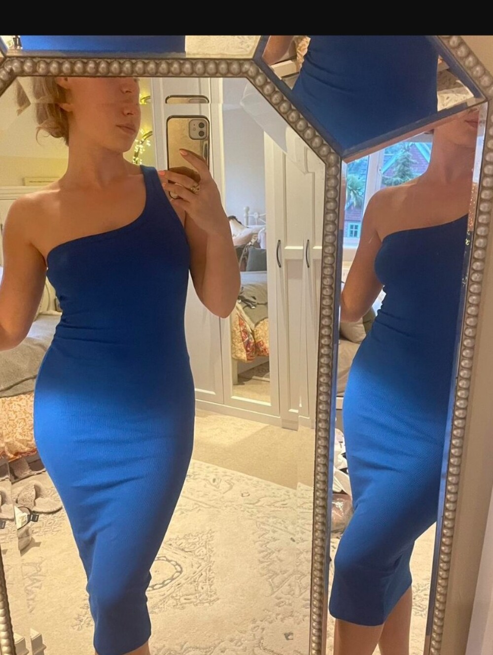 One-Shoulder Royal Blue Midi Dress